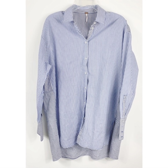 Free People white striped oversized button front - Picture 1 of 5